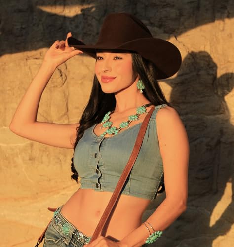 Montana West Rustic Couture's Western Squash Blossom Necklaces Jewelry Set for Women Cowgirl Turquoise Country Collar Chunky Southwest Native American Necklace Earrings RNS-1004TQ by Montana West - Image 3