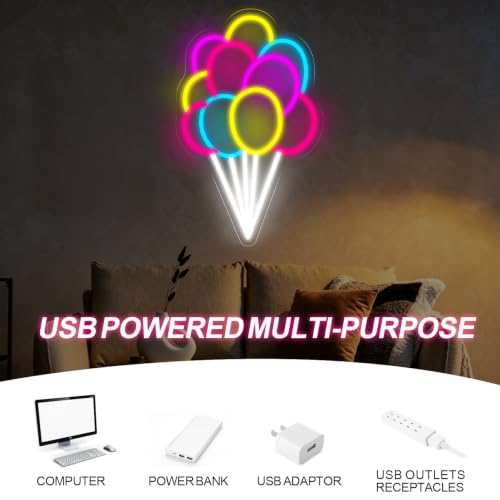 Image of Colorful Balloon Neon Sign Wedding Birthday Party Festival Wall Decor | USB Powered Dimmable LED Ligth Kids Room Decoration 16.5 inchx10.4 inch