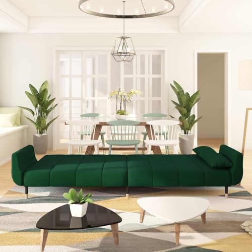 Sofá cama de 2 plazas con función de sueño y respaldo ajustable de terciopelo verde 4