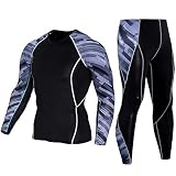Men's Workout Set Compression Shirt and Pants Top Long Sleeve Sports Tight Base Layer Suit Quick Dry