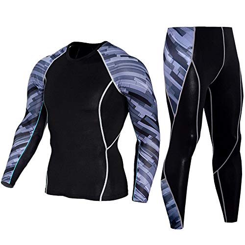 Men's Workout Set Compression Shirt and Pants Top Long Sleeve Sports Tight Base Layer Suit Quick Dry & Moisture-Wicking Grey XL Men's Workout Set Compression Shirt and Pants Top Long Sleeve Sports Tight Base Layer Suit Quick Dry & Moisture-Wicking Grey XL