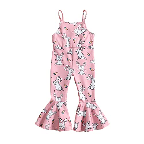 Ritatte Easter Outfits For Toddler Girls Bell Bottom One Piece Romper Baby Cute Bunny Floral Print Strap Onesies Jumpsuit(Orchid Pink, 3-4T(120)) #TOP10