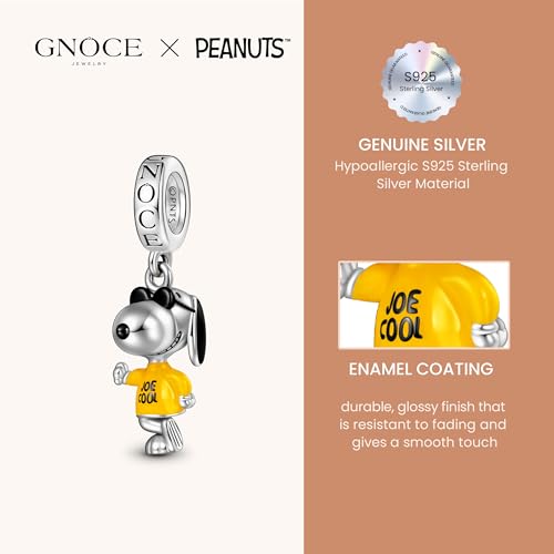 GNOCE Peanuts Snoopy Joe Cool Dangle Charm Bracelet for Women, S925 Sterling Silver Dangle Charms for Women Wife, Valentine‘s Day, Mother’s Day Jewelry 5