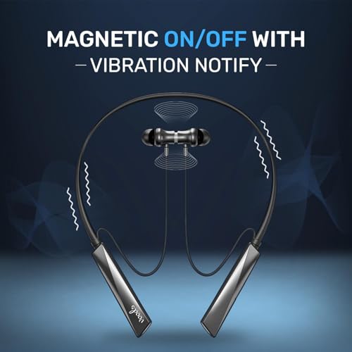 Image of Voods Ultra Plus Voice Changer Neckband with 5 Voice Feature, Vibration Alert & Magnetic On /Off Buds, 130 Hrs Standby time, Dual Pairing, Fast Charging, Flexible Band with IPX6 Rating (Black)