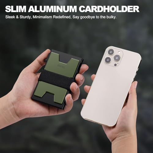 Image of SEMORID Slim Wallet for Men, RFID Blocking Mens Wallets, Minimalist Pop Up Men's Credit Card Holder, Sturdy Metal Card Case with Cash Strap - 12+ Cards Capacity