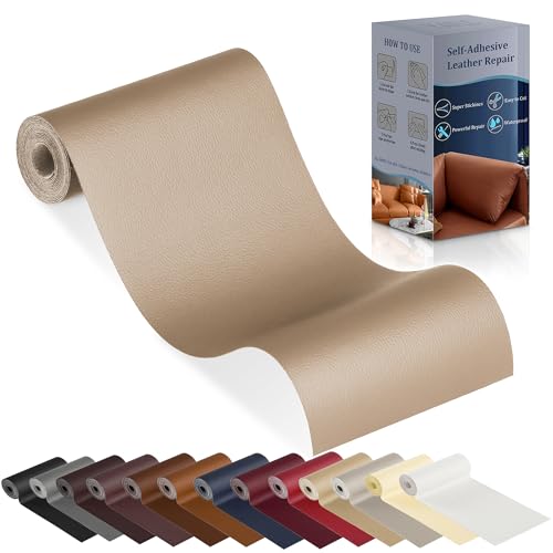 Image of YAFLC Leather Repair Patch - 4 inch x 63 inch Self-Adhesive Tape for Furniture, Couches, Car Seats, Sofa Jackets, Handbags - Medium Beige