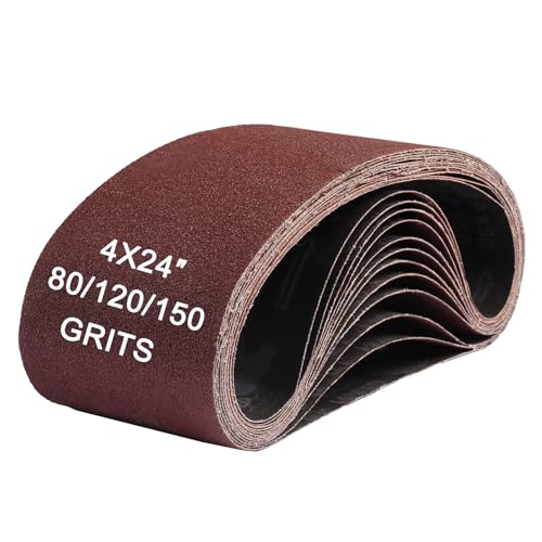 Vesagrin 4 x 24 Sanding Belts 12PCS Belt Sander Paper Aluminum Oxide (4 Each of 80/120/150 Grits) Ideal for Wood Metal Paint Sanding