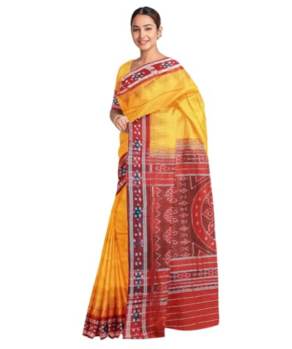 Image of Ikat Women Cotton Saree, Handmade Pure Cotton Khandua Saree, Ikkat Orissa Traditional Handloom Saree Without Blouse 45