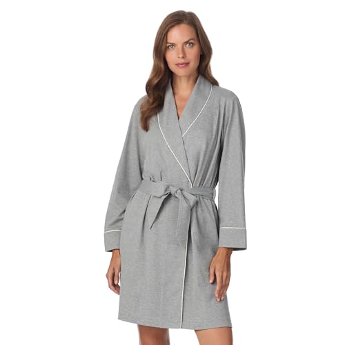Anne Klein Womens Long Sleeve Knee Length Shawl Collar Robe - Lightweight & Breathable Cotton Blend Bathrobes for Women - Cozy Everyday Loungewear Grey L