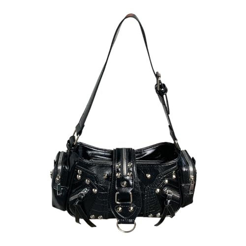 Kelisdi Bolso de noche punk retro de piel sintética con tachuelas de gran capacidad para las axilas para mujeres y niñas, bolso de noche retro para mujer