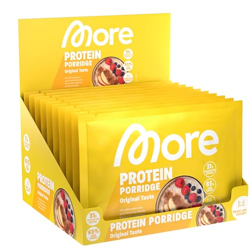 More Protein Porridge, 10er Tray, 10 x 62 g Classic, 31 g Eiweiß pro Portion, schnelle Zubereitung ohne Kochen, cremig leckeres Porridge mit weniger Zucker und Fett, perfekt zum Verfeinern
