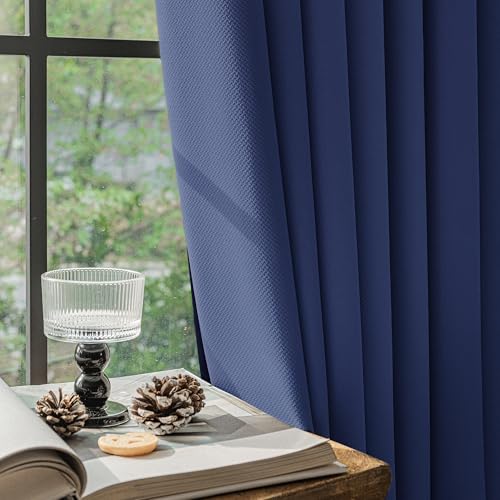 Image of FMFUNCTEX 100% Blackout Curtains for Bedroom, Navy Blue Curtains 108 Inches Long Textured Thermal Insulated Curtains for Living Room Drapes, Black Out Drapery Grommet Room Darkening 2 Panels