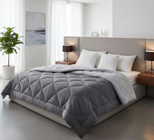 Image of Dual Tone Reversible Ultra-Soft Heavy Glace Cotton AC Comforter Double Bed | 90x100 Inch |Filled with Pure Microfiber | All-Season Premium Comforter (Mist Grey)