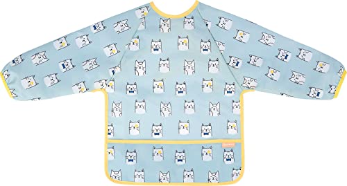 Badabulle Bavoir manche longues, Imperméable, Ajustable, Dès 4 mois à 3 ans, bleu