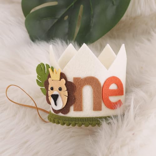 Image of Lion 1st Birthday Crown - Jungle Safari Wild One Birthday Cap Decoration for Boys, First Birthday Decoration for Baby Boy