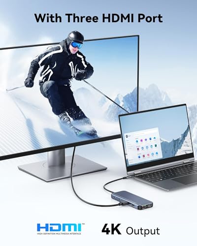 Image of USB C Docking Station 3 HDMI, Selore 12 in 1 Laptop Docking Station 3 Monitors with Triple HDMI,10Gbps USB A /C 3.1,USB 2.0,100W PD Charging, Gigabit Ethernet, Audio Mic,SD /Micro SD Card Slot