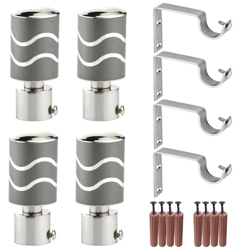 Image of GRIVAN Stainless Steel Curtain Holder Set for Door Window Wall Suitable for 1 Inch Rod Curtain Bracket Support Knobs Accessories (Grey, Pair of 2)