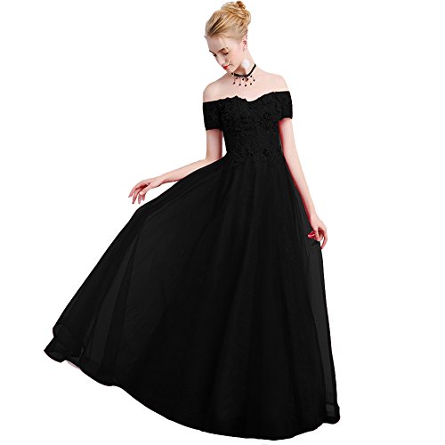 Amazon.com: Beaded Off The Shoulder Long Tulle and Lace Corset Prom Evening  Dresses Black US 2 : Clothing, Shoes & Jewelry