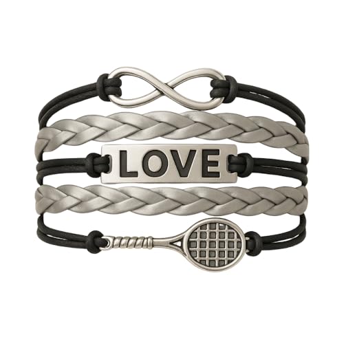 Sportybella Tennis Bracelet, Tennis Racket Charm Bracelet, Infinity Love Tennis Jewelry, Gift For Tennis Players, Partners and Teams