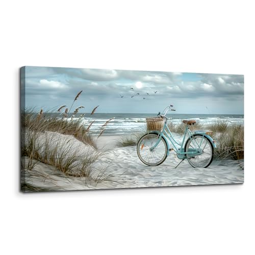MHARTK66 Cuadros Decoracion Salon Modernos, 50x100 cm Grandes Laminas Decorativas Pared Dormitorios, Lienzos Decorativos Pared Bicicleta de Playa, Paisaje Marino Wall Art Comedor Pasillo Baño