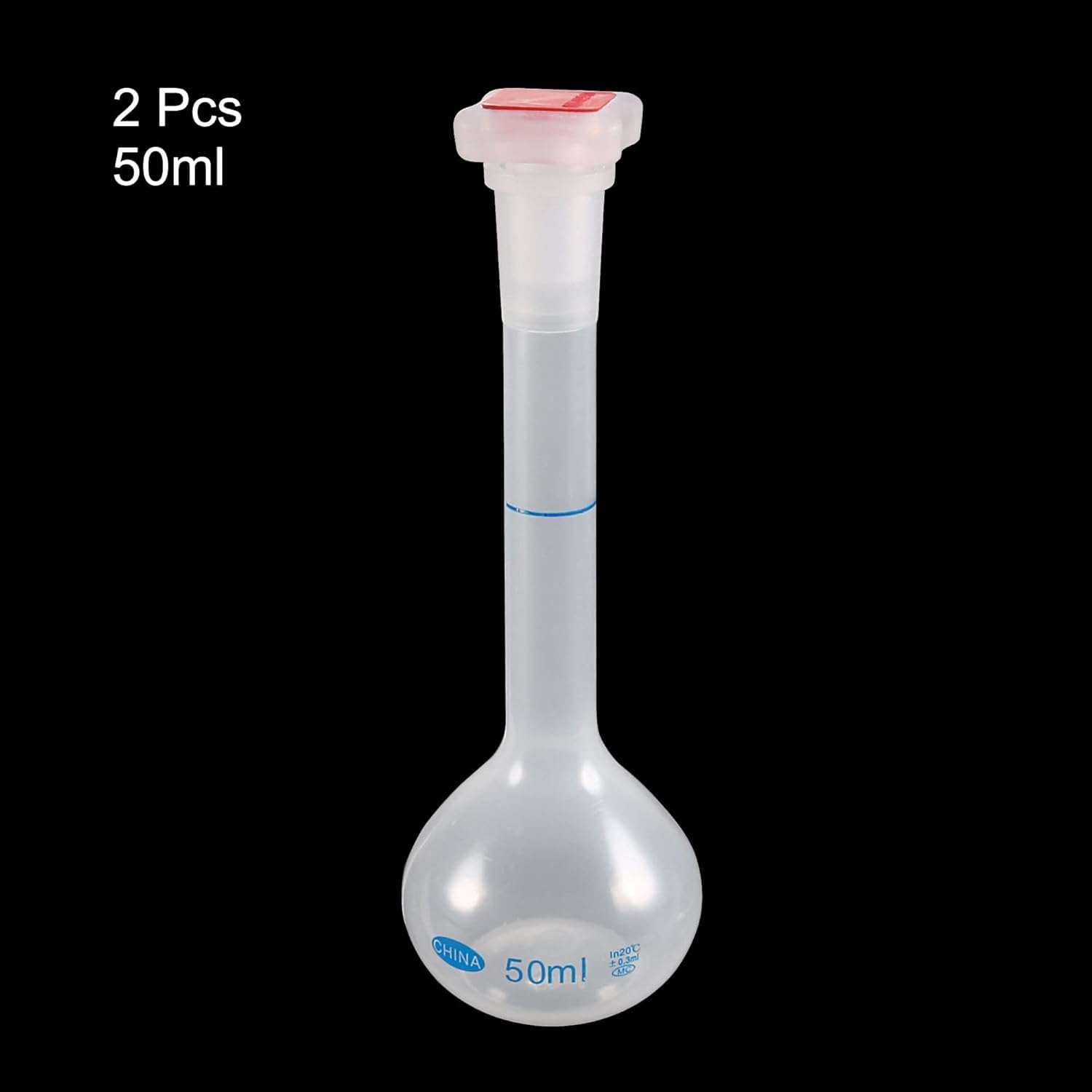 Set 2 Matraces Aforados de Plástico, frascos medidores translúcidos de cuello largo con tapa a presión, resistentes al calor, laboratorio 50–1000ml(50ML)