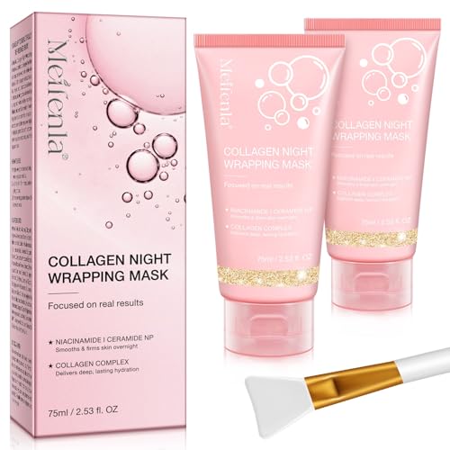 Collagen Night Wrapping Mask-75ml，Kollagen Maske-verbessert Falten，Collagen Maske，Collagen Face Mask-bringt die Haut wieder zu Festigkeit，Collagen Mask Overnight，Korean Skin Care (2Pcs)