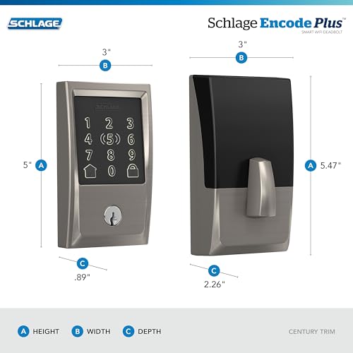 Image of Schlage Encode Plus Smart Wi-Fi Lock for Front Door, Keyless Entry Deadbolt, Unlock with Apple Watch, Built-in WiFi and App Control, Easy Install, Alexa & Apple HomeKit Compatible, Satin Nickel
