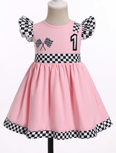 IBTOM CASTLE Baby Girl 1st 2nd Birthday Outfit Race Car Birthday Cake Smash Photoshoot Racer Dress Suit2