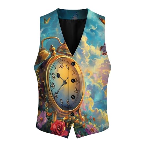 Vintage Clock Butterfly Mens Slim Fit Suit Vest Dress Waistcoat Casual Business Vest4