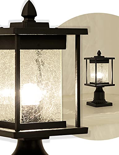 Vocldfa Outdoor Post Lights, Waterproof Post Lamp Outdoor Hard-Wired, Outdoor Pier Lantern With Crackle Glass, Aluminum Exterior Post Lantern, Pole Lanterns Outdoor With 3-Inch Pier Mount Adapter #TOP2