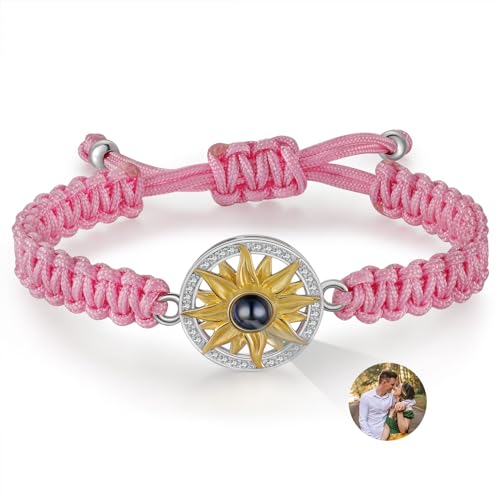 Glooraca Pulseras de fotos personalizadas con imagen en el interior pulsera personalizada para niñas y niños regalos de fotos personalizados para hombres y mujeres día de San Valentín (Girasol-Rosa)