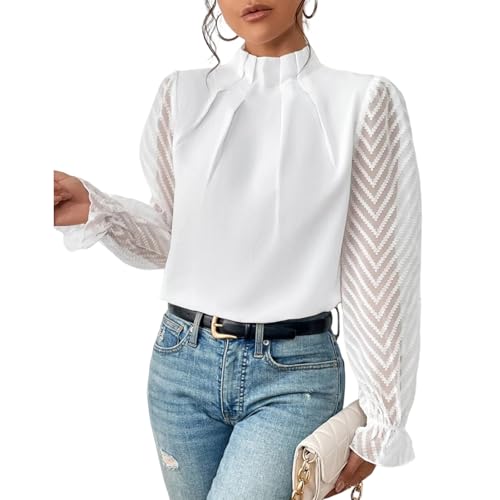 Nbzsmlkn Elegante Camicetta, Camicette Plissettate con Collo Finto da Donna,