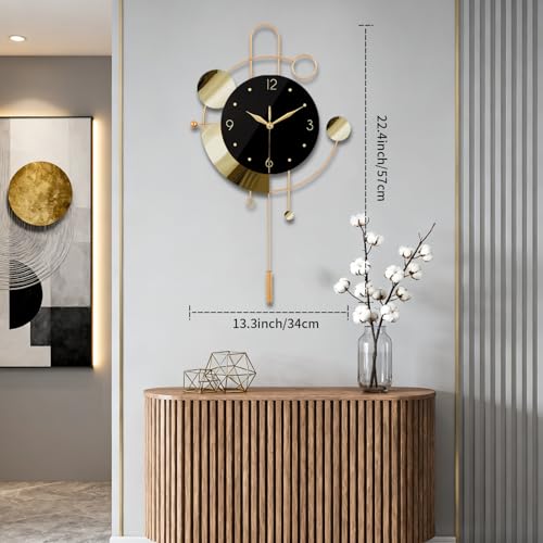 SIN&MI Wall Clock with Pendulum,Silent Non Ticking Battery Operated Modern Large Wall Clocks for Living Room Bedroom Farmhouse Office Kitchen Home Wall Decor-13.3 * 22.4 Inch(Golden) - Image 4