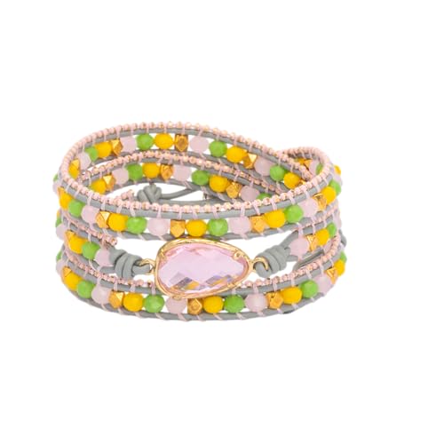 Image of YGLINE Natural Stone Beaded Healing Wax String 5 Wraps Bracelets