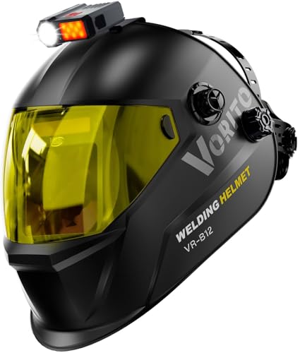 Image of Large View True Color Auto Darkening Welding Helmet with LED Light - Solar Powered, 4 Arc Sensors, 1 /1 /1 /1 Optical Clarity, Wide Shade 4 /5-13 for TIG MIG ARC Grind
