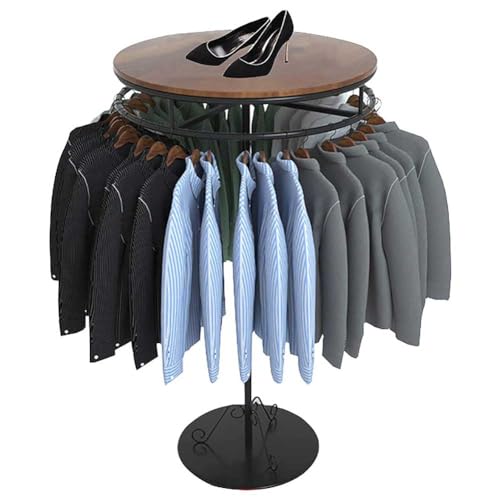 Perchero de metal independiente resistente con estante superior, colgador redondo giratorio para tienda de ropa, barra multiusos para colgar