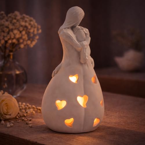 Image of CraftVatika Mother Baby Statue Showpiece with Backlit Tealight Candle Holder, Decorative Showpiece Items for Living Room,Home Decor Items, Mother's Day, Baby Shower Gifts for Mom to be, Birthday Gift