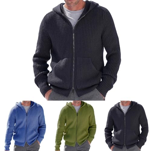 Cambkatl Men's Hooded Cardigan Sweaters, Full Zip Up Cozy Drawstring Casual Long Sleeve Knitted Outerwear Tops with Pockets2
