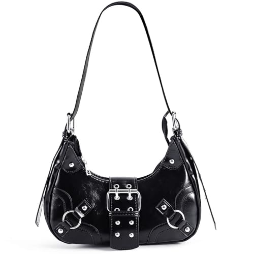Y2k Purse for Women Goth Purse Studded PU Leather Clutch Buckle Punk Style Hobo Y2k Shoulder Bag
