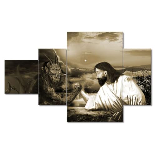 Peinture imprimée sur toile de maître Jésus Devil Wrestling déco murale 130x80 cm - 2