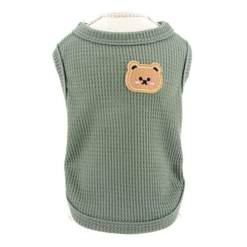 SMALLLEE_LUCKY_STORE Camiseta regata de malha waffle urso fofo para cães pequenos gatos menino menin