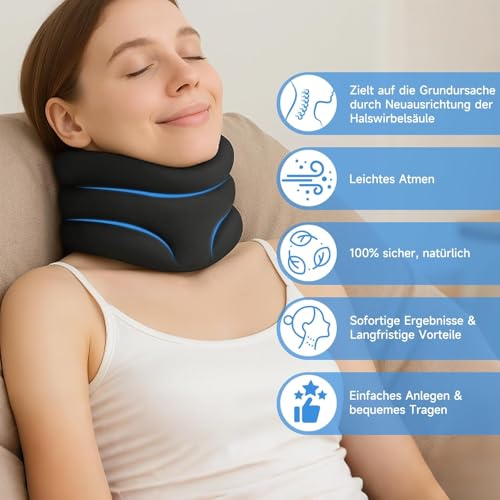 Snovire Nackenstütze Gegen Schnarchen, verstellbare Halskrause aus weichem Schaumstoff zum Schlafen, Weich Neck Support für Unterstützung (Schwarz)
