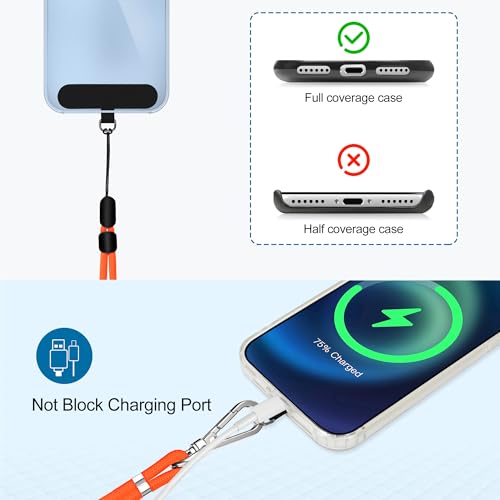 Image of takyu Phone Lanyard, 2 Pack Adjustable CellPhone Lanyard Crossbody Neck Strap & 2 Pack Wrist Strap & Nylon Tether Tabs Compatible for iPhone Android Smartphones Orange Black