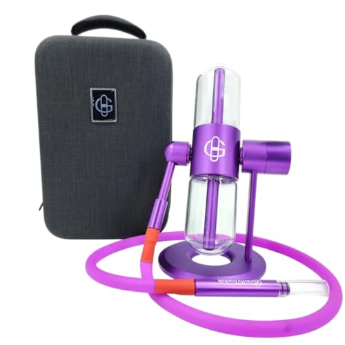 Narguilé portable - Chicha à gravité 360° en verre et aluminium - narguilé avec mallette pour herbe (violet)