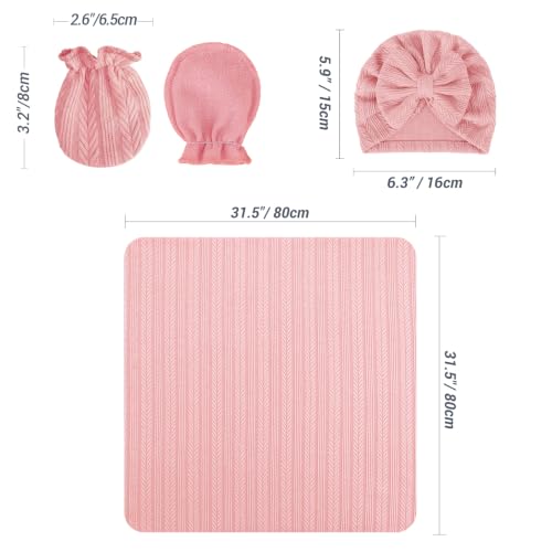 Image of AQOKKA Baby Swaddle Blankets with Bow Hat Mittens Set Wheat-Pattern Infant Receiving Blankets Swaddles for Newborns Unisex Toddler Swaddle Wrap Sets for Baby Girls Boys Nursery Warm Shower Gift