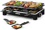 Grill intérieur, CUSIMAX Grill de table raclette, portable coréen BBQ Grill avec 2 en 1 Plaque antiadhésive réversible & Pierre naturelle, 8 Boîtes à raclette & Spatules en bois pour les familles