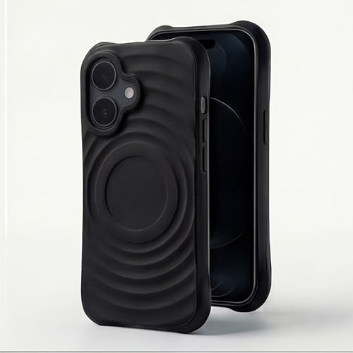 Image of amazon basics Shockproof Case for iPhone 16 | Ripple Pattern | Camera Protection | Protective Cover with Enhanced Grip & Wireless Charging Support - Black