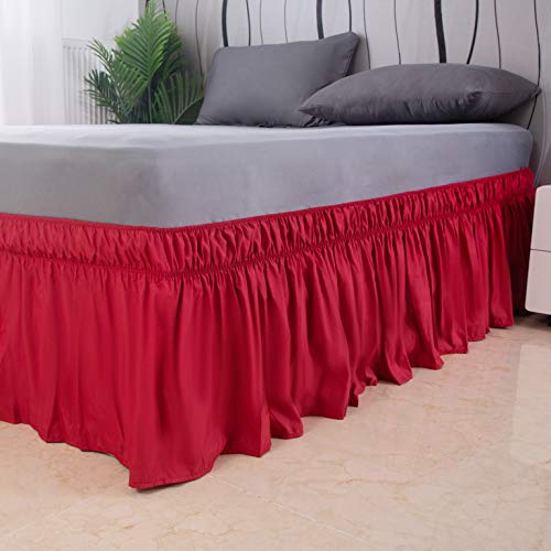 Ayasw Bed Skirt Queen Size 14 Inch Drop Wine Red Dust Ruffle 1800 Brushed Microfiber Premium Soft Three Fabric Sides Wrap Around With Elastic No Top Easy On Deep Red #TOP15