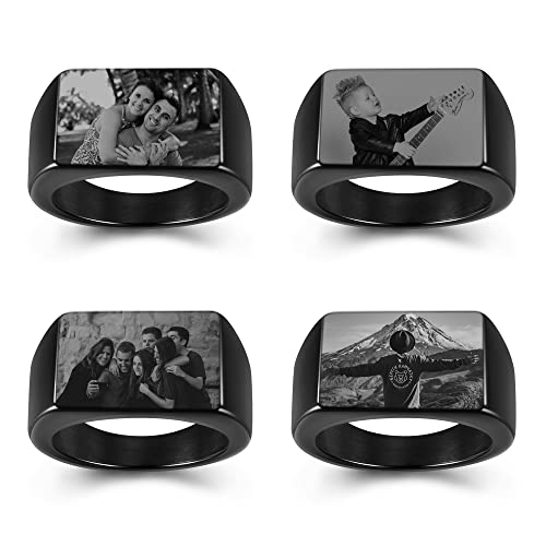 Personalized Master Signet Ring Custom Photo Rings Personalized For Men Women Stainless Steel Plain Black Signet Ring Jewelry Size 10 For Birthday Valentine's Day #TOP2