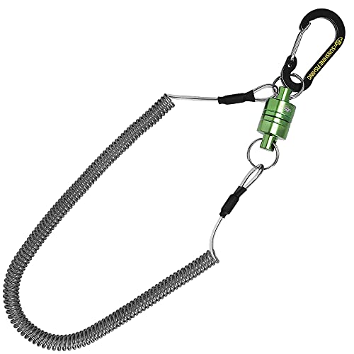 Sf Strongest Magnetic Release Holder Keychain Fly Fishing Net Retractor Magnet Clip With Coiled Lanyard Carabiner - Green #TOP4
